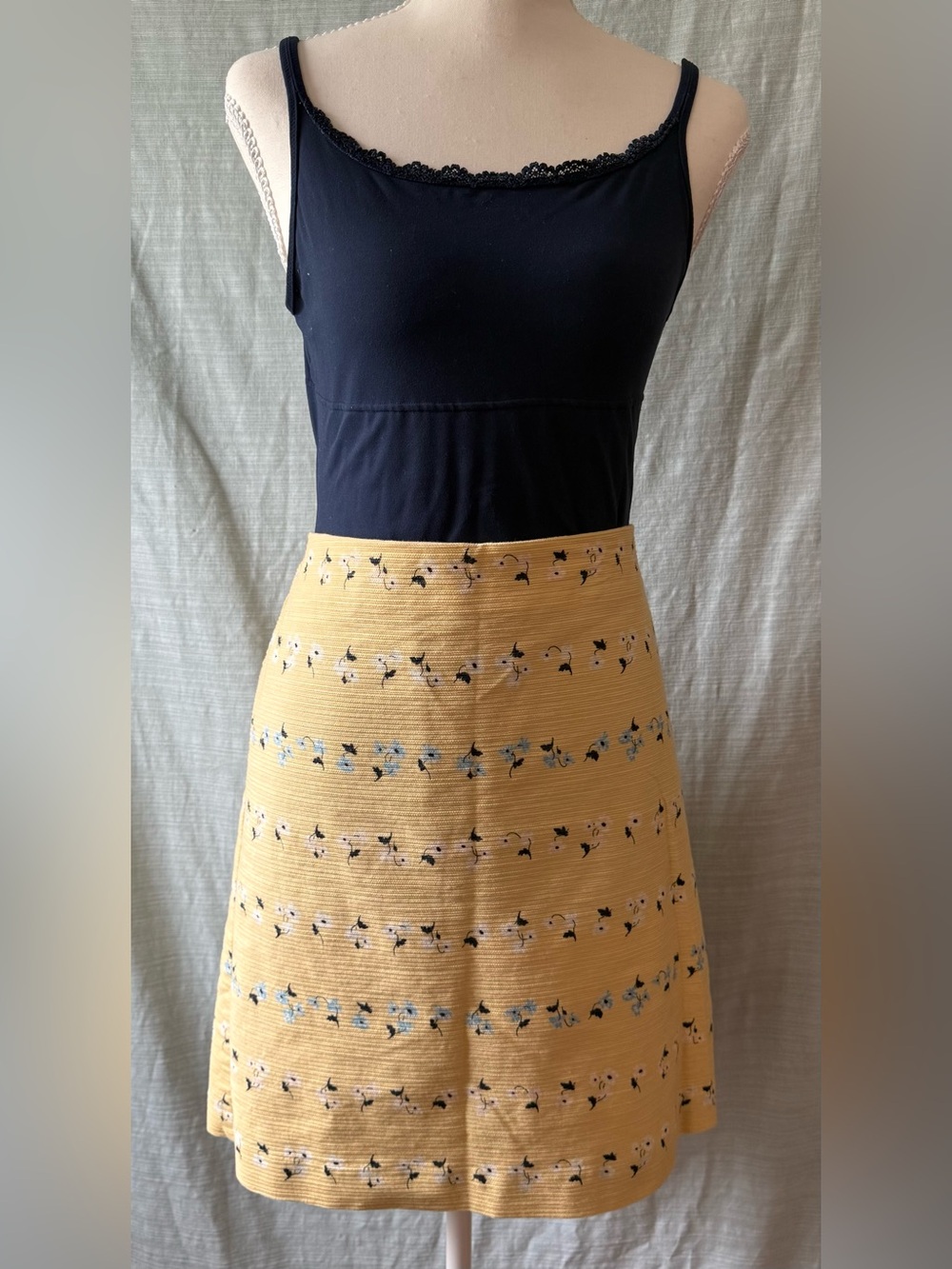 Ann Taylor Yellow Floral Ribbed Pencil Skirt